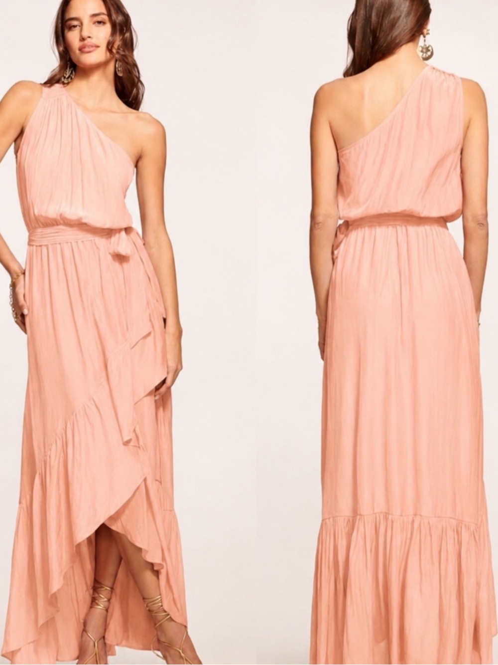 Ramy Brook Nicola One-Shoulder Ruffle Maxi Dress Blush Pink